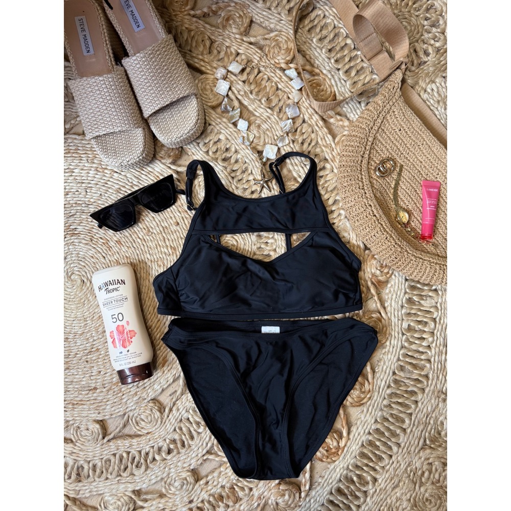 Wild Fable Black High Neck Cutout Bikini Set Two‎ Piece Swimsuit Small 4-6